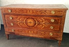 Inlaid four drawer dresser to three piece set
