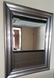 Pewter framed beveled mirror