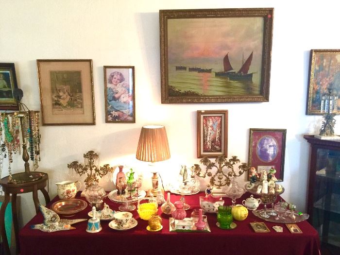 Orig. Oils, Candelabras, Carnival Glass, Antique Porcelain, Art Glass, Antique Lamps