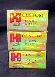 Hornady Custom .32 Auto Ammunition, Qty 3 Boxes Of 25 Ea, Total 75 Rounds