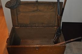 World War I wooden trunk with canvas lined lid, Daisy 1940s/1950s Red Ryder BB rifle