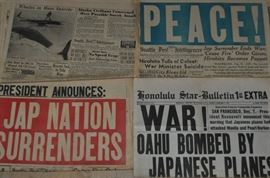 Newspapers vintage 1940s to 1990s -- WWII, Nixon Impeachment, Kennedy Assassination, Lee Harvey Oswald, Mt. St. Helens, Kingdome, Martin Luther King, Moon Walk