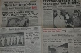 Newspapers vintage 1940s to 1990s -- WWII, Nixon Impeachment, Kennedy Assassination, Lee Harvey Oswald, Mt. St. Helens, Kingdome, Martin Luther King, Moon Walk