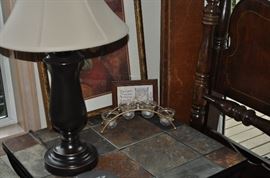 One of a pair of lamps, slate top end/lamp table