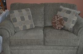 Stanton (manufactured in Portland) sofa and love seat in celery sage green