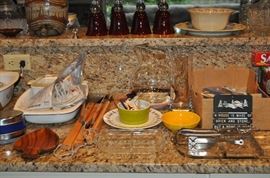 Cornflower Corningware vintage, Pyrex, kitchen gadgets, set of 8 vintage red goblets, BBQ tools, electric knife