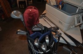 Max Power golf clubs, golf bag, Igloo ice chest