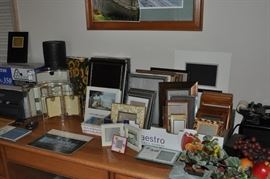 Picture frames, office desk and components from Wood World Furniture, Brother laser printer HL-2030/2040/2070N with cartridge, HP Deskjet 6940 printer with ink