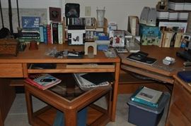 Brother laser printer HL-2030/2040/2070N with cartridge, HP Deskjet 6940 printer with ink, office items, frames, books, computer keyboard, office desk and components from Wood World Furniture