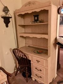 French Country Style Desk with Attached Bookcase and Windsor Chair