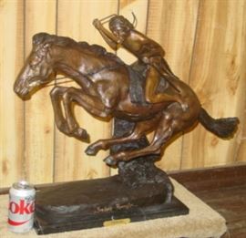 Large Bronze Indian On Horse Statue