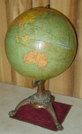 1920's - 1930's World Globe On Bronze Stand w/Claw Feet