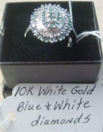 10K White Gold, Blue & White Diamond Ring