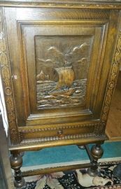 Breton/Brittany Style Carved Wooden Wine/Liquor Cabinet