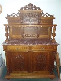 Beautiful Two Piece French Breton/Brittany Style, Marble Top Server/Cabinet