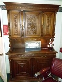 Two Piece French Breton/Brittany Style Server/Cabinet, Carved