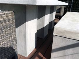 Teak Warehouse Blok Rectangle 3 Pedestal Concrete Benches and Dining Table