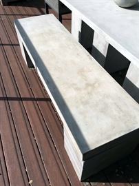 Teak Warehouse Blok Rectangle 3 Pedestal Concrete Benches and Dining Table