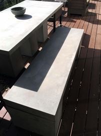 Teak Warehouse Blok Rectangle 3 Pedestal Concrete Benches and Dining Table