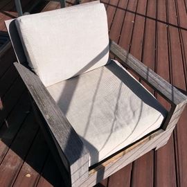 RH Belvedere Classic Lounge Chairs - Weathered Teak, Cushions and Side Table