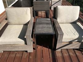 RH Belvedere Classic Lounge Chairs - Weathered Teak, Cushions and Side Table