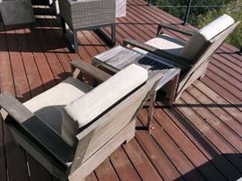 RH Belvedere Classic Lounge Chairs - Weathered Teak, Cushions and Side Table