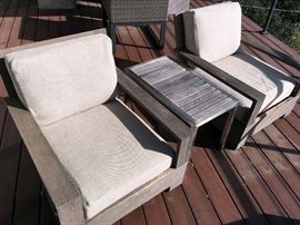 RH Belvedere Classic Lounge Chairs - Weathered Teak, Cushions and Side Table