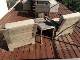 RH Belvedere Classic Lounge Chairs - Weathered Teak, Cushions and Side Table