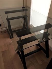 Large Adjustable Trestle Desk with Beveled and Tempered Glass