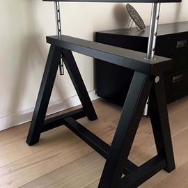 Large Adjustable Trestle Desk with Beveled and Tempered Glass