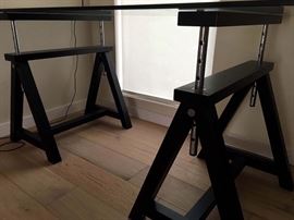 Large Adjustable Trestle Desk with Beveled and Tempered Glass