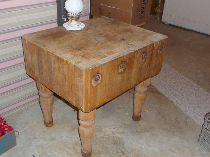 Vintage large stand alone butcher block table 