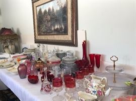 Glassware - Glass and Fine China including Fenton, Mikasa, Ruby Red Glass, Limoges