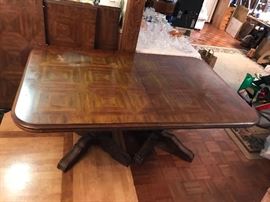Large Vintage Wood Dining Table with 3 Leaves