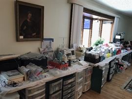 Entire room filled with sewing, embroidery items