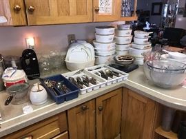 Corning Ware, Casserole dishes, flatware, kitchen items