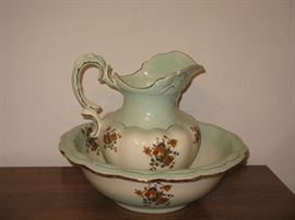 Large Vintage Water Pitcher with Bowl