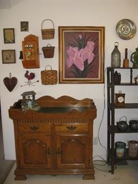 Vintage Dry Sink/ DR Server, Baskets, Antique Phone