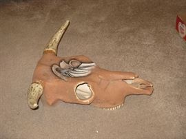 Clay, Ceramic Painted Southwestern Cow's Head