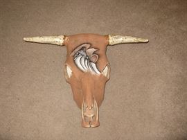 Clay, Ceramic Painted Southwestern Cow's Head