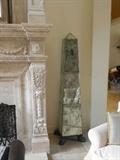 ONE OF TWO FANTASTIC MIRRORED OBELISKS W/ IRON CLAW FEET