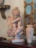 LARGE MARBLE SCULPTURE AND ALABASTER VASE