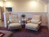 GREAT WOVEN SEAGRASS CHAIRS W/ BEACH MOTIF UPHOLSTERY