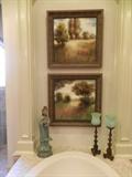 TWO GREAT PAINTINGS WITH GUANYIN FIGURE AND TWO CANDLESTICKS