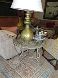 WROUGHT IRON TABLE AND LARGE ORIENTAL RUG