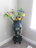LARGE URN AND GLASS FLOWERS