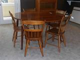 SOLID CHERRY TABLE W/ 5 ONE BOARD SEAT CHAIRS (19TH C.)
