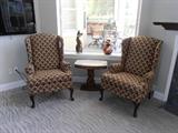 PAIR OF MATCHING WING CHAIRS W/ CUTE MARBLETOP TABLE