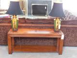 SOFA TABLE W/ 2 GREAT PAINTED LAMPS