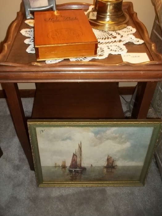 vintage end table with bottom shelf